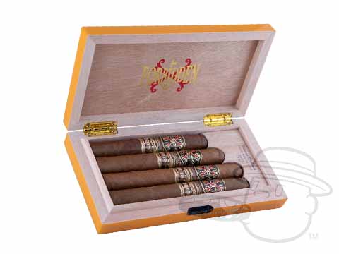 The OpusX Story Release Limited Edition Travel Yellow Humidor & OpusX Story Forbidden X 4 Pack